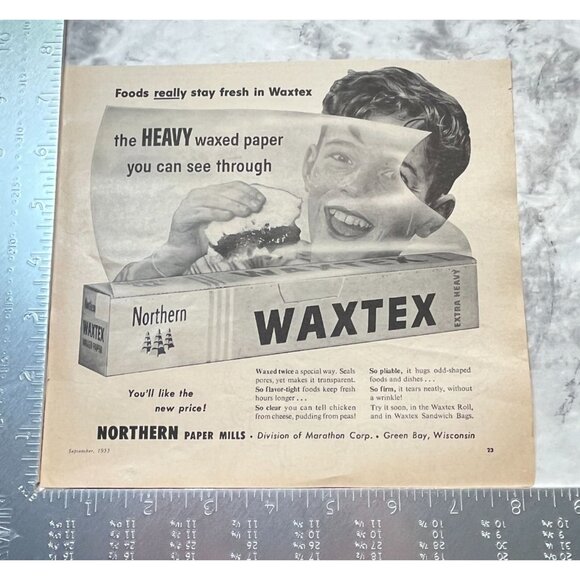 Northern Waxtex Vintage Print Ad 1950s Heavy Wax Paper Kitchen Wall Art Decor - Picture 2 of 7